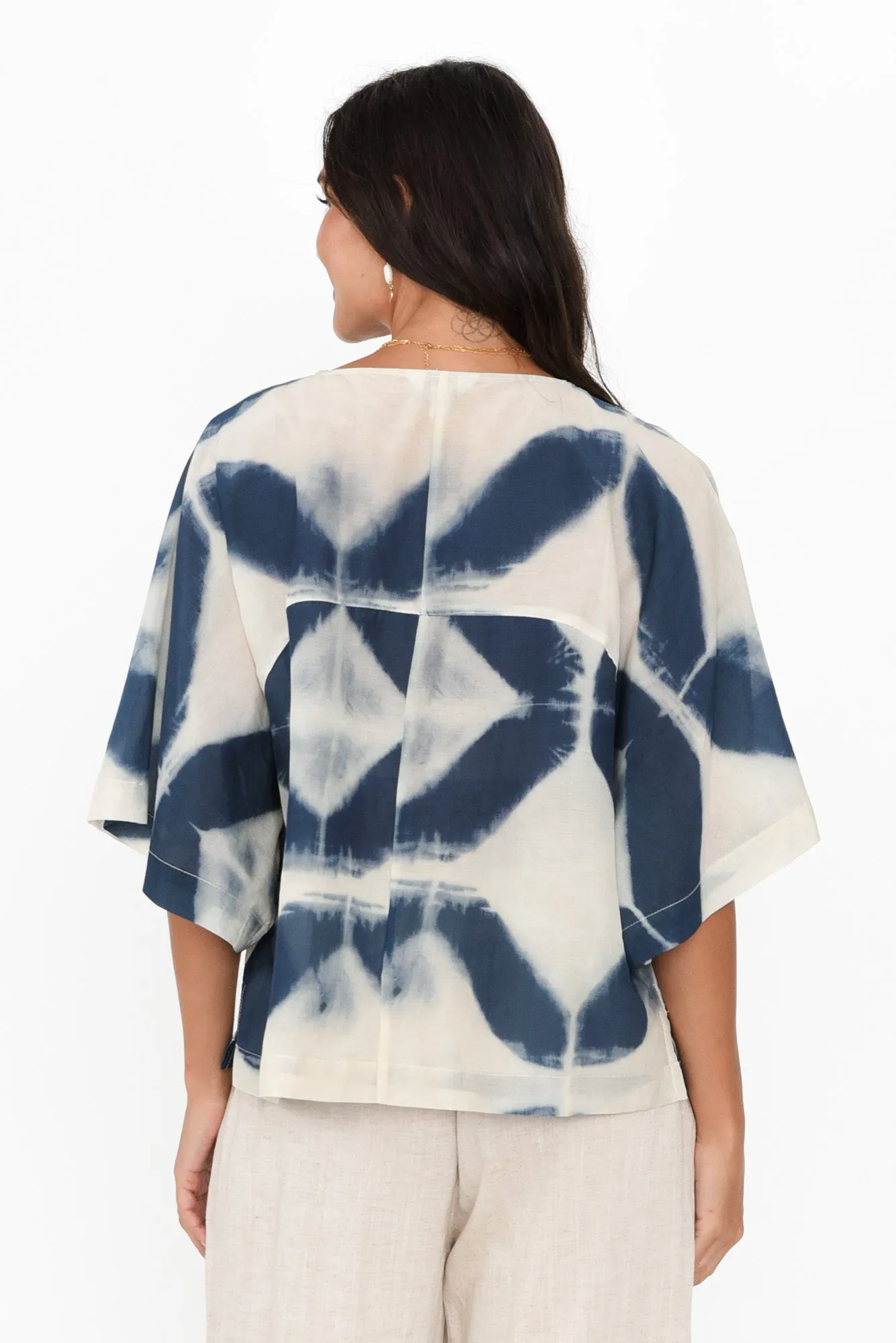 Baley Blue Diamond Cotton Silk Top sold by Blue Bungalow product image thumbnail 4