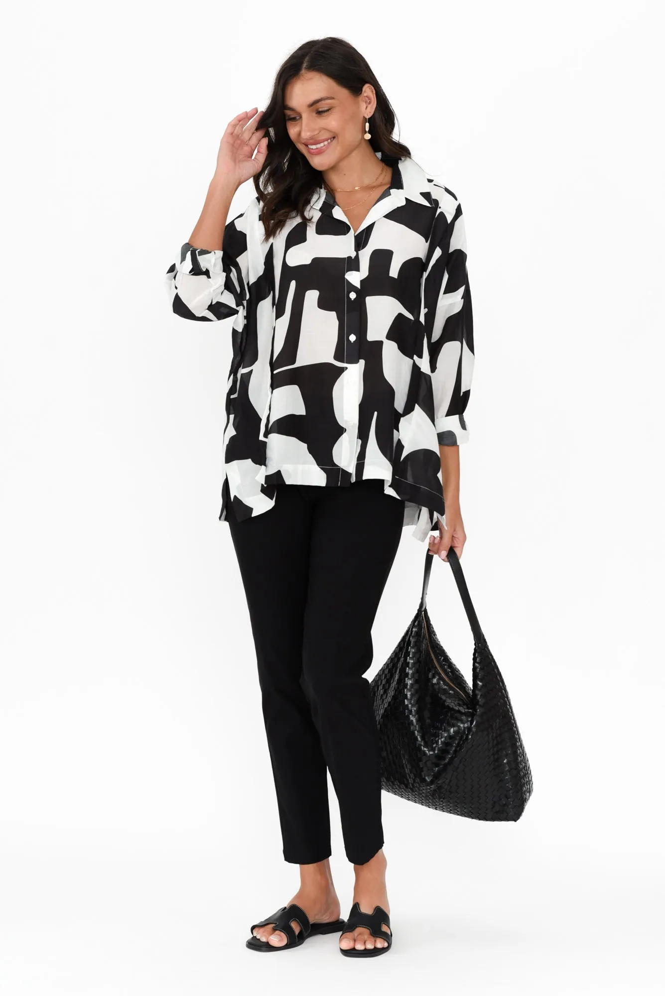 Arona Black Abstract Cotton Silk Shirt sold by Blue Bungalow product image thumbnail 2