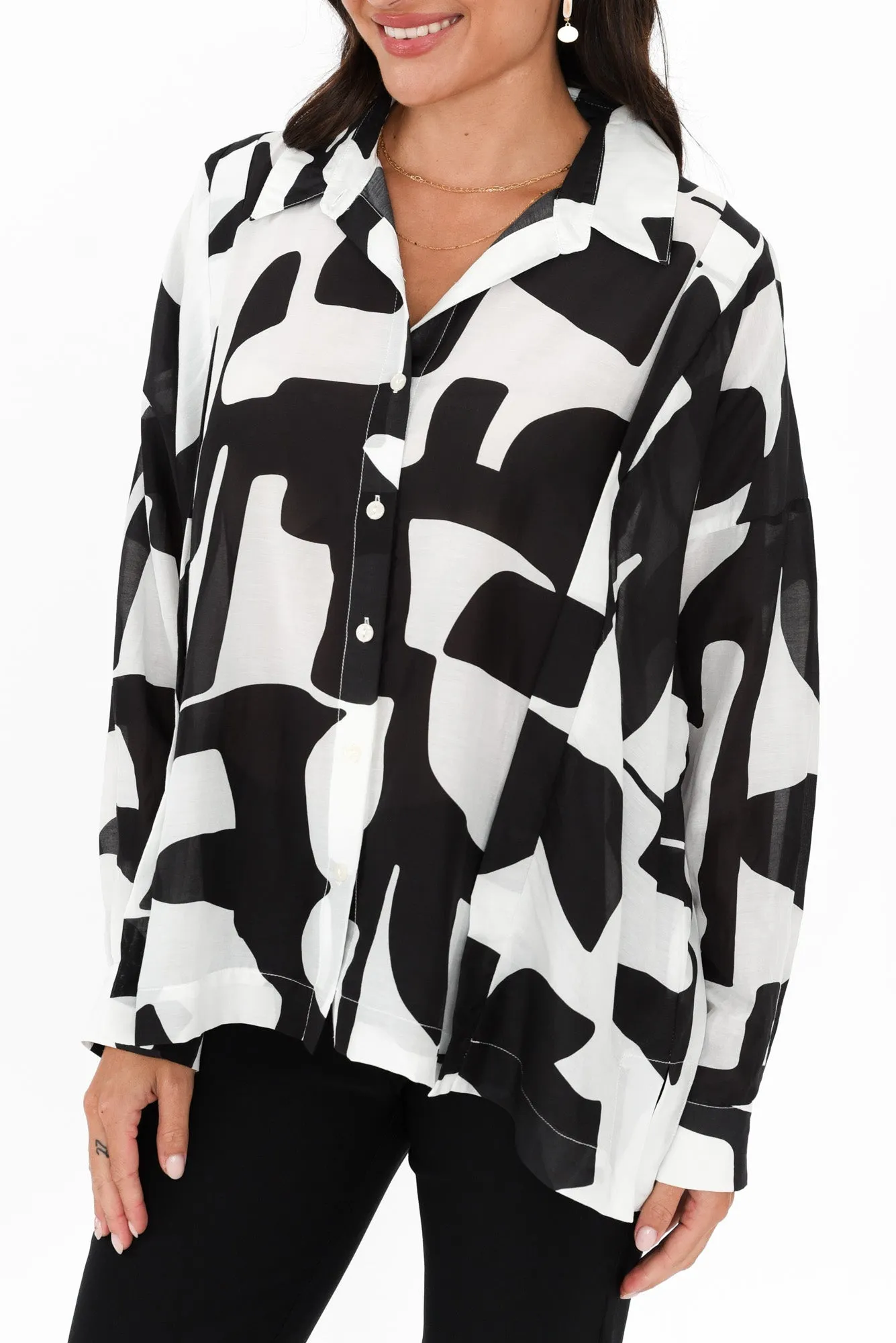 Arona Black Abstract Cotton Silk Shirt sold by Blue Bungalow product image thumbnail 5