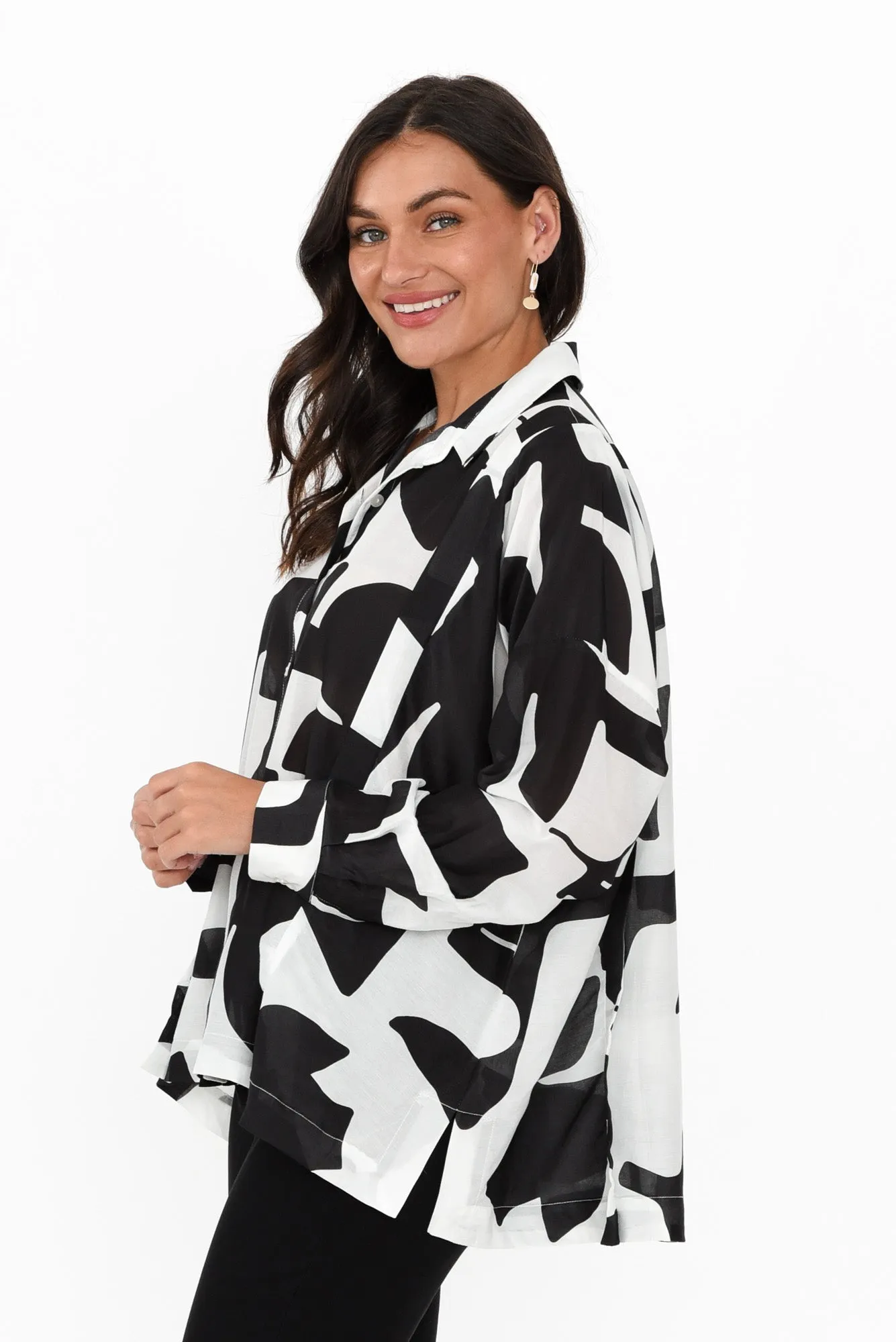 Arona Black Abstract Cotton Silk Shirt sold by Blue Bungalow product image thumbnail 3