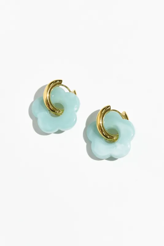 Rosalie Aqua Flower Hoop Earrings sold by Blue Bungalow