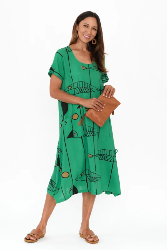 Lula Teal Sea Linen Cotton Dress sold by Blue Bungalow