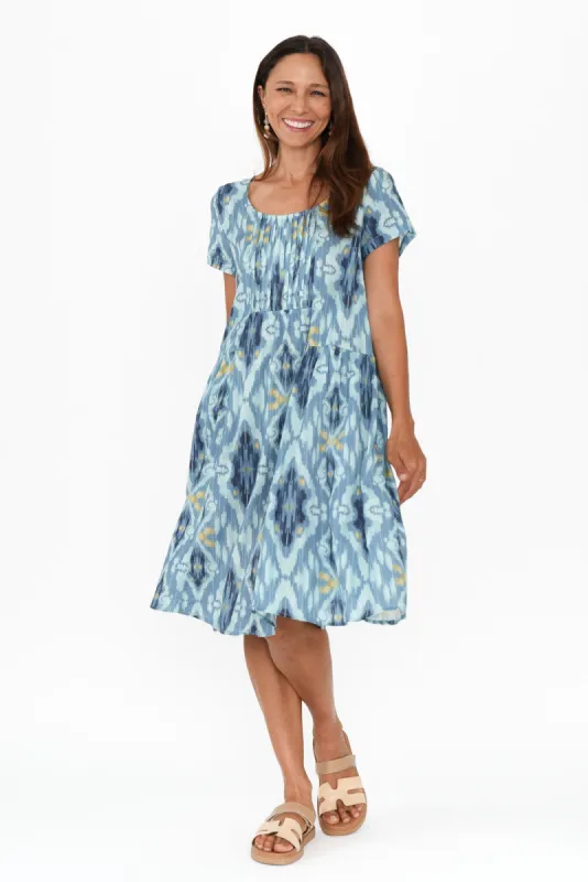 Hanoi Blue Motif Cotton Blend Dress sold by Blue Bungalow