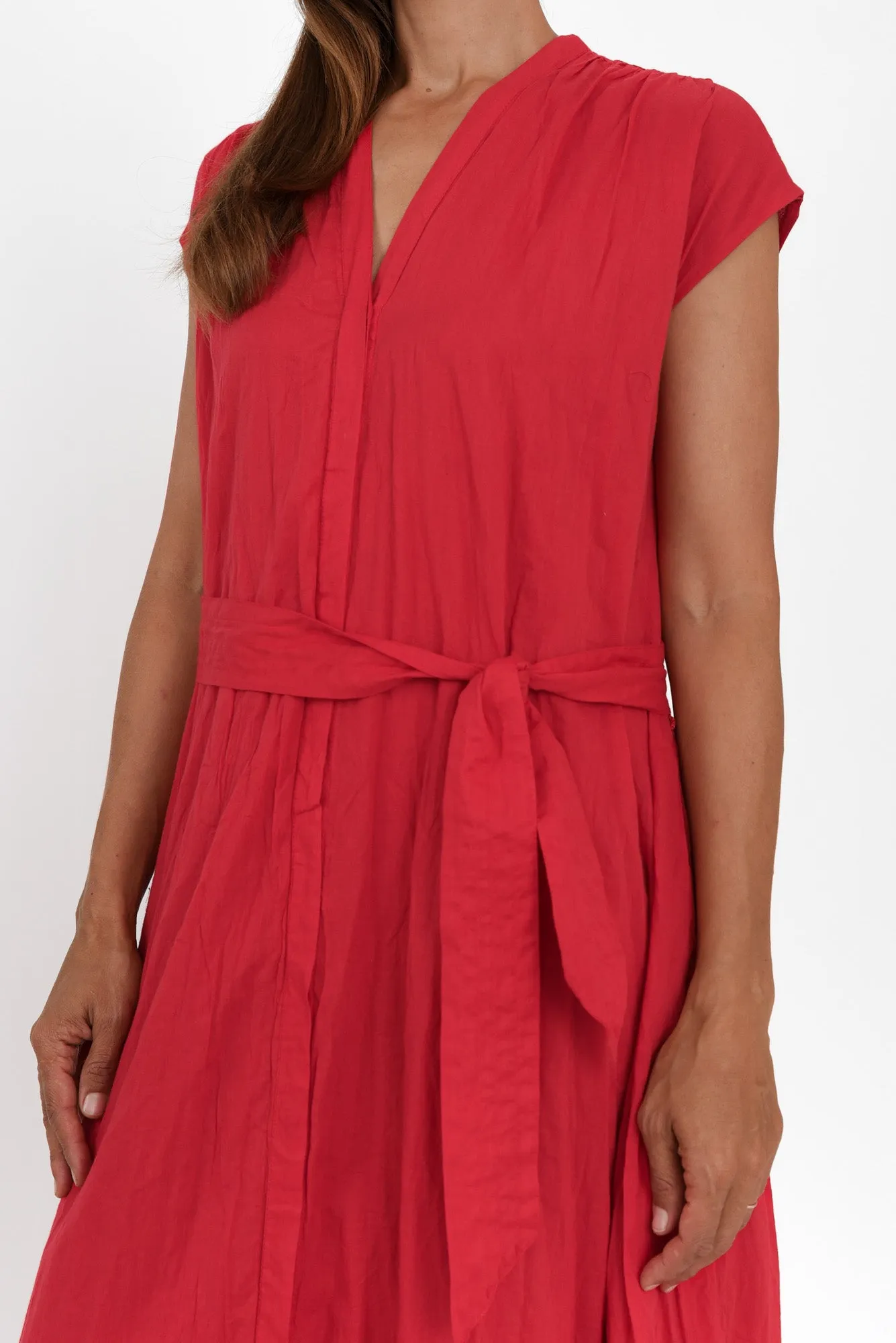 Octavia Red Crinkle Cotton Button Dress sold by Blue Bungalow product image thumbnail 5
