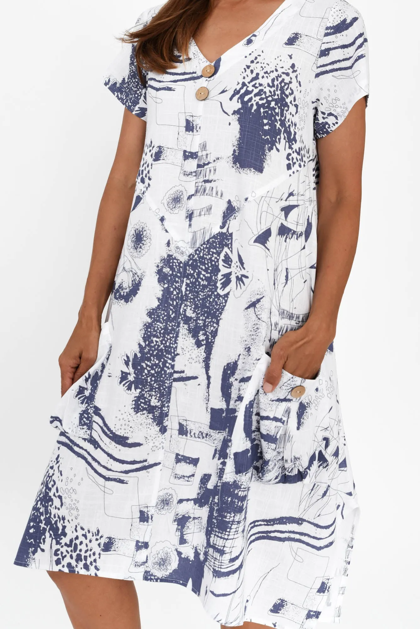 Bryant Blue Abstract Linen Cotton Dress sold by Blue Bungalow product image thumbnail 5