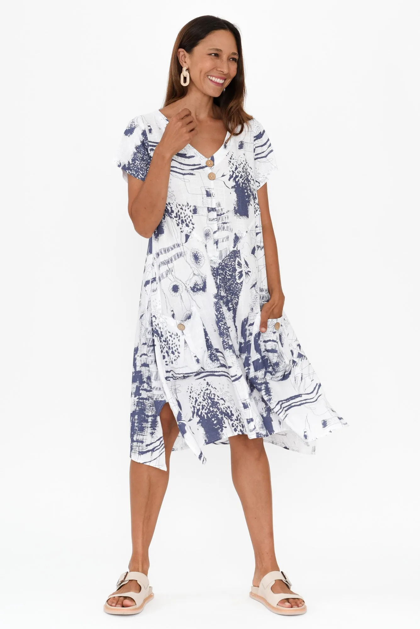 Bryant Blue Abstract Linen Cotton Dress sold by Blue Bungalow product image thumbnail 2