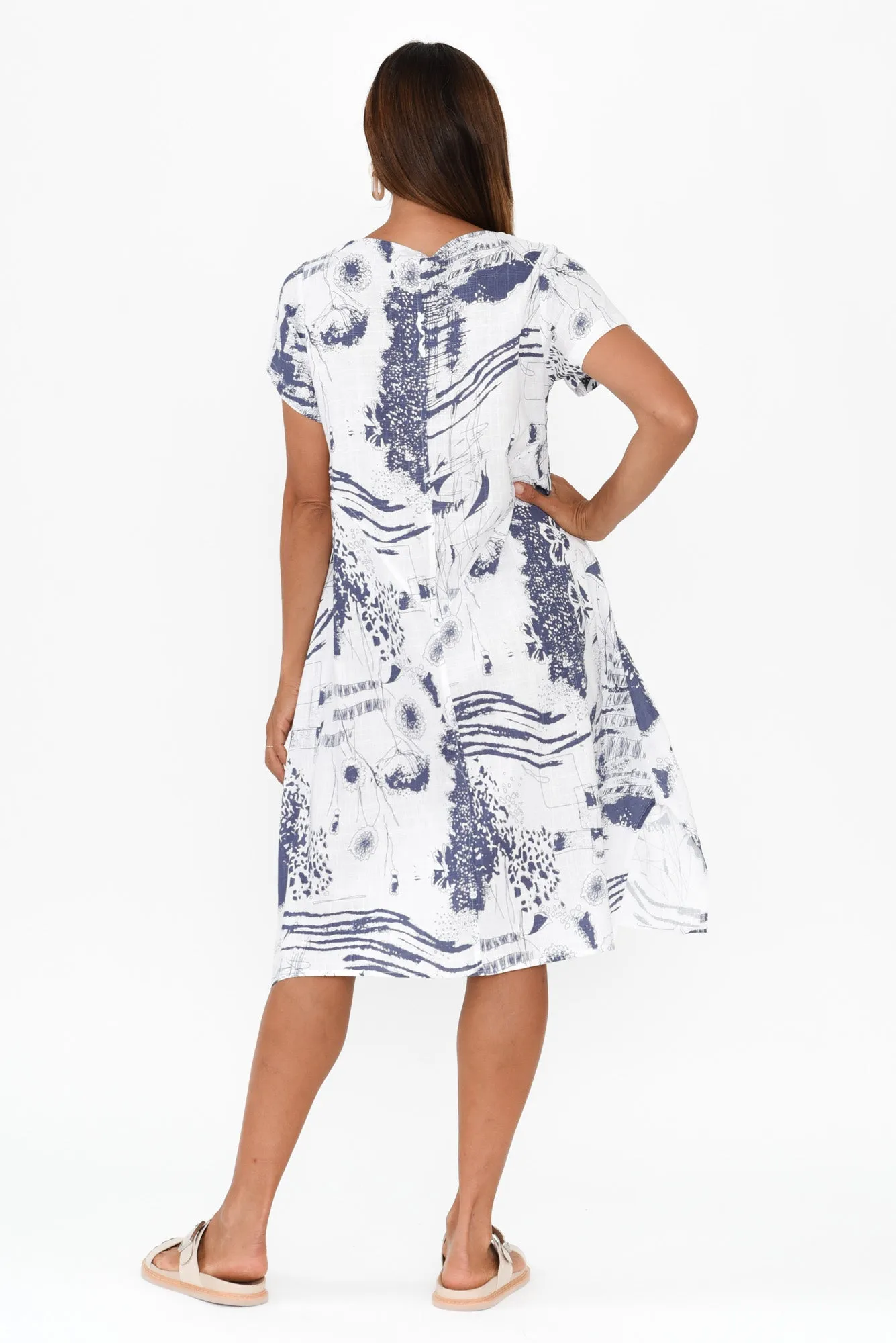 Bryant Blue Abstract Linen Cotton Dress sold by Blue Bungalow product image thumbnail 4