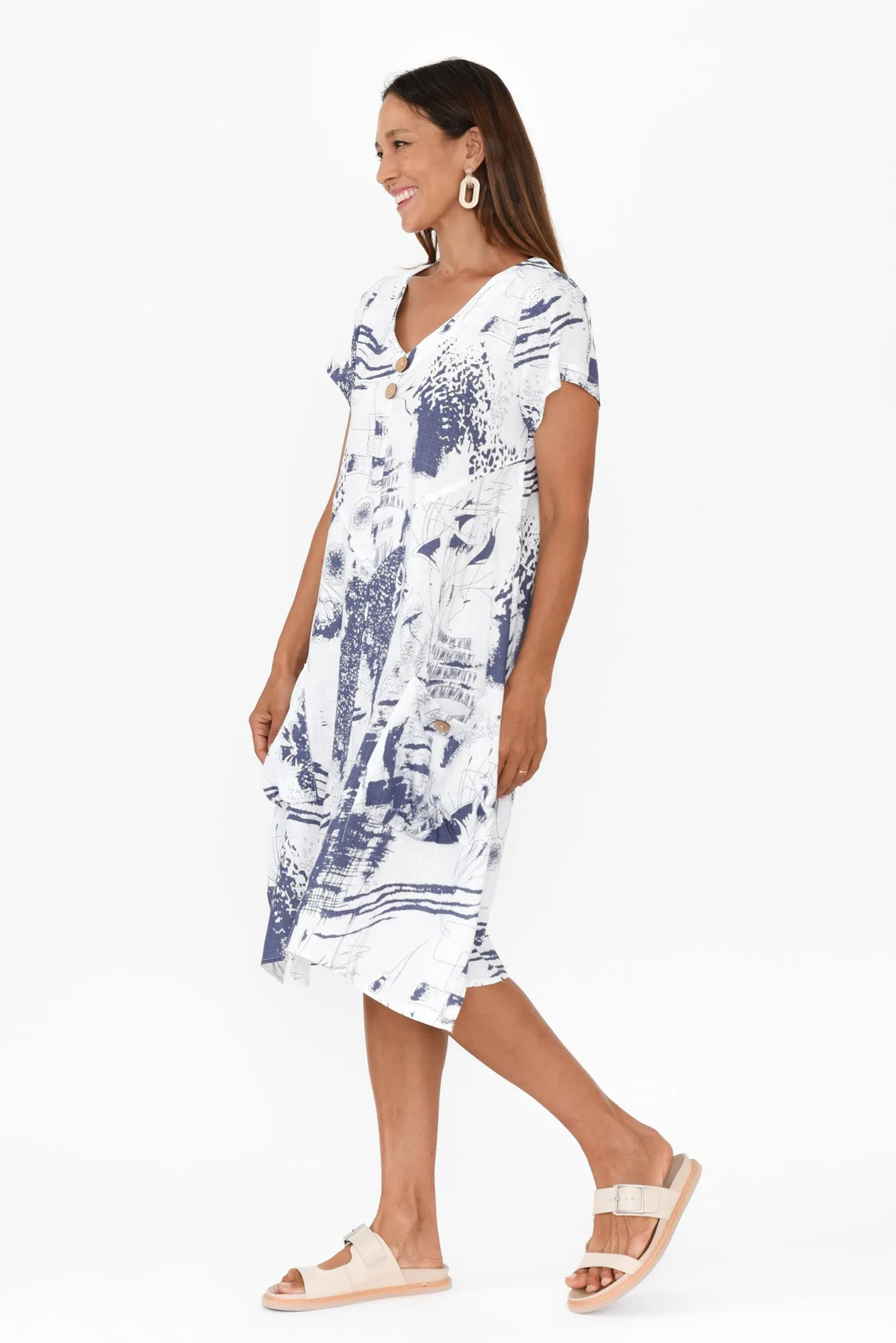 Bryant Blue Abstract Linen Cotton Dress sold by Blue Bungalow product image thumbnail 3