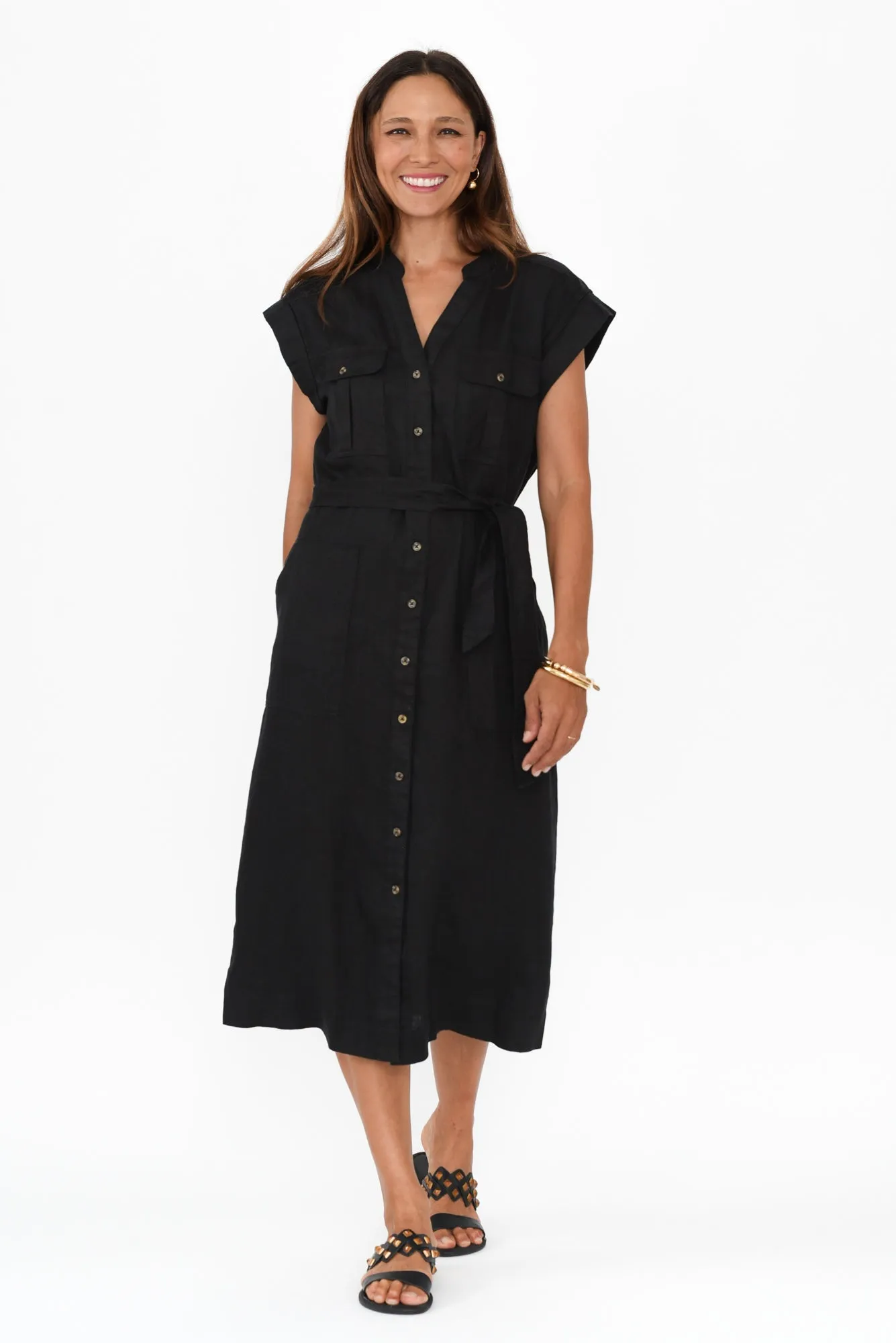 Harlow Black Linen Belted Dress sold by Blue Bungalow product image thumbnail 2