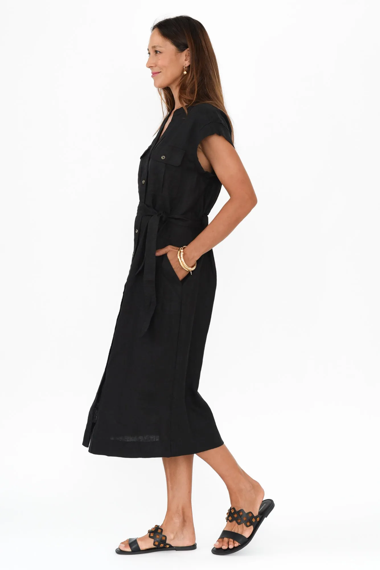 Harlow Black Linen Belted Dress sold by Blue Bungalow product image thumbnail 3