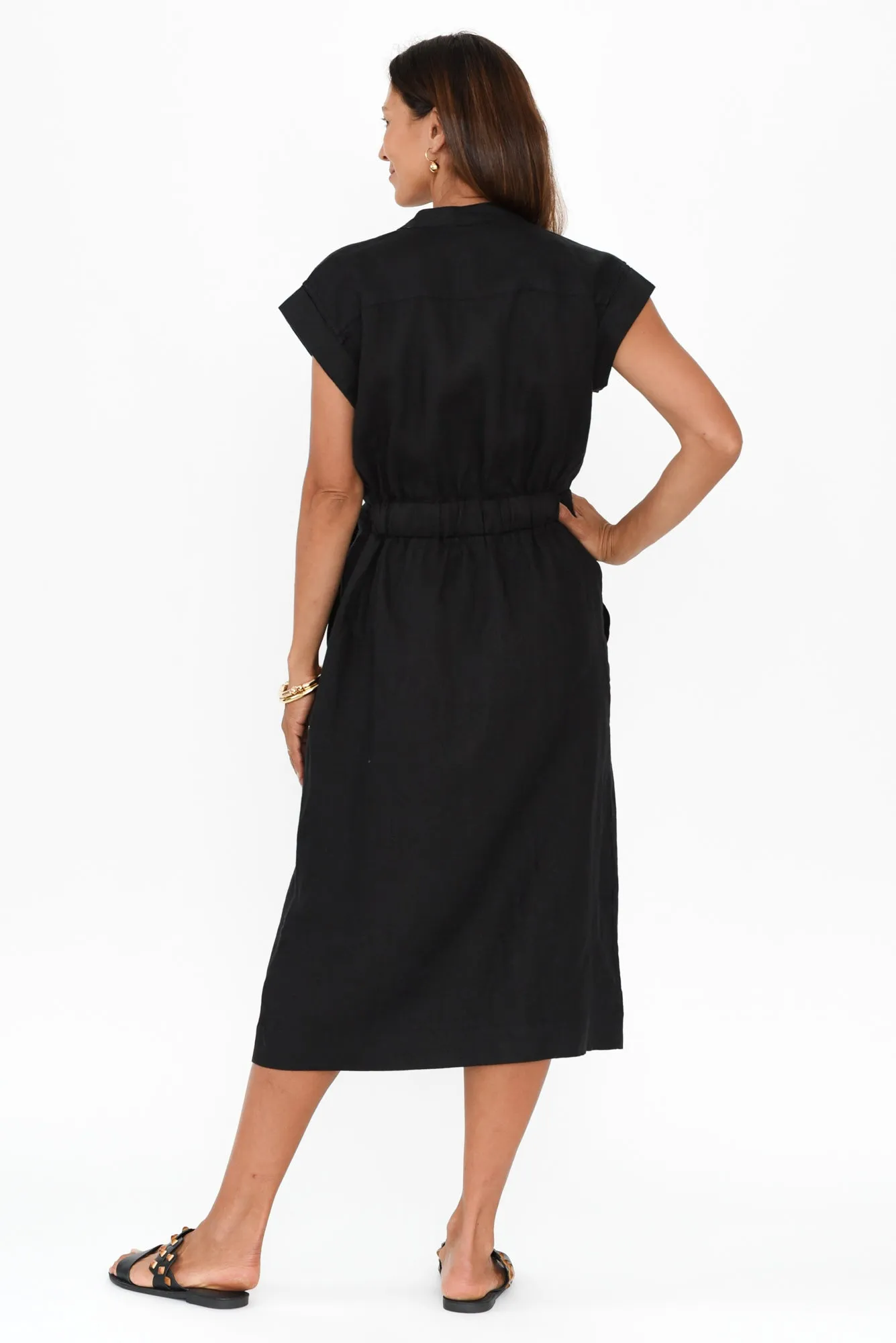 Harlow Black Linen Belted Dress sold by Blue Bungalow product image thumbnail 4