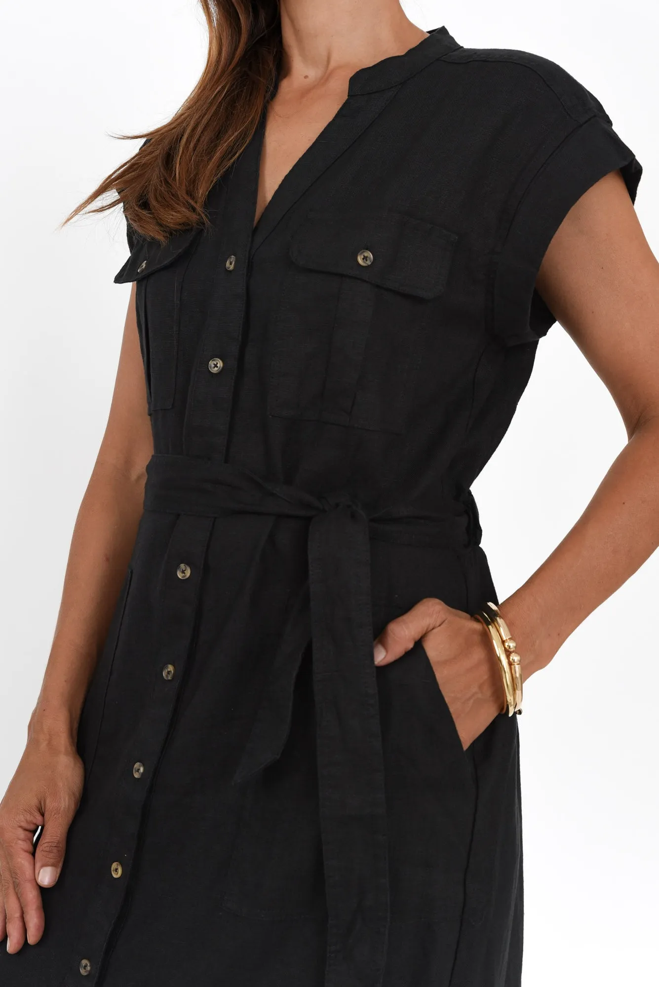 Harlow Black Linen Belted Dress sold by Blue Bungalow product image thumbnail 5