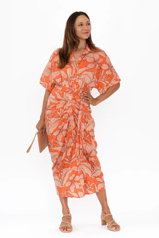 Valora Orange Bloom Cotton Shirt Dress sold by Blue Bungalow