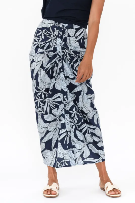 Treston Blue Tropical Cotton Gathered Skirt sold by Blue Bungalow