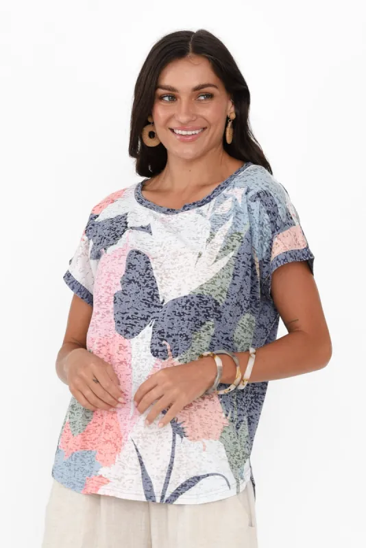 Lawley Navy Garden Cotton Blend Tee sold by Blue Bungalow