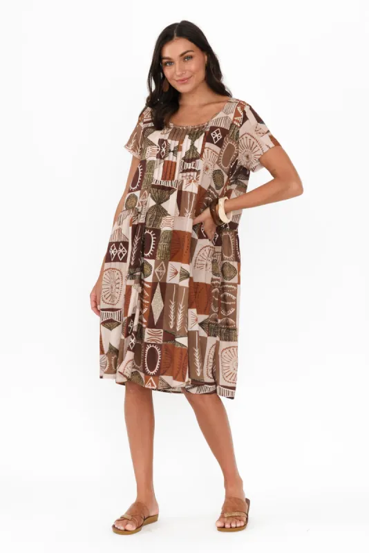 Hanoi Mocha Mosaic Cotton Blend Dress sold by Blue Bungalow