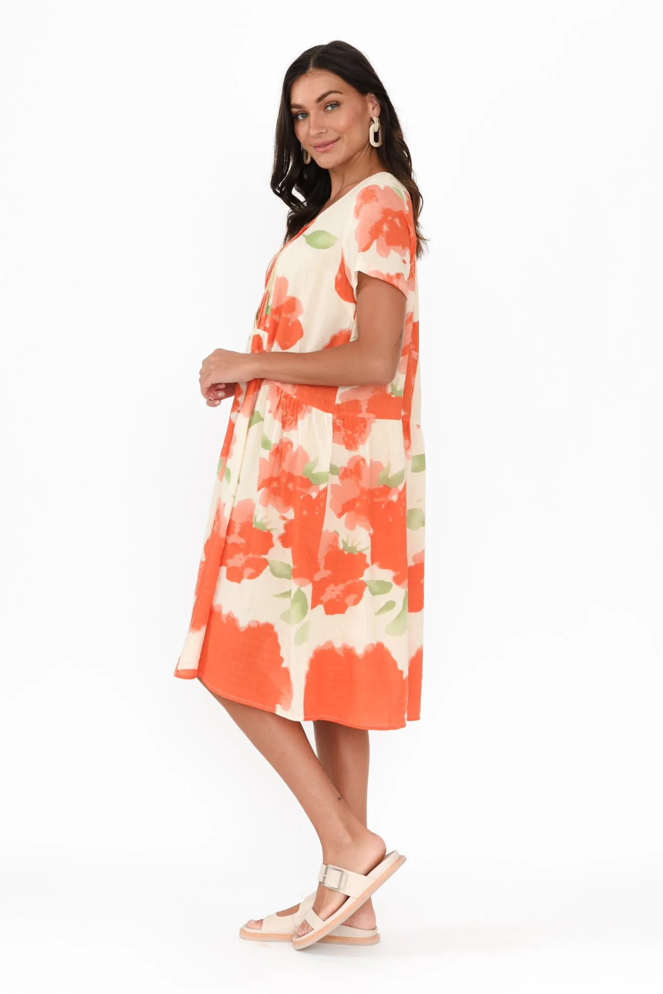 Hanoi Orange Floral Cotton Blend Dress sold by Blue Bungalow product image thumbnail 3