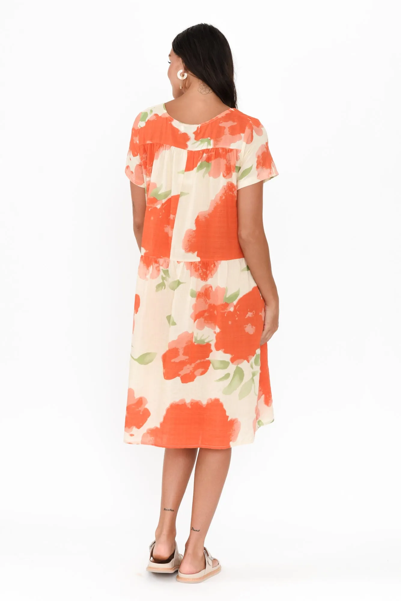 Hanoi Orange Floral Cotton Blend Dress sold by Blue Bungalow product image thumbnail 4