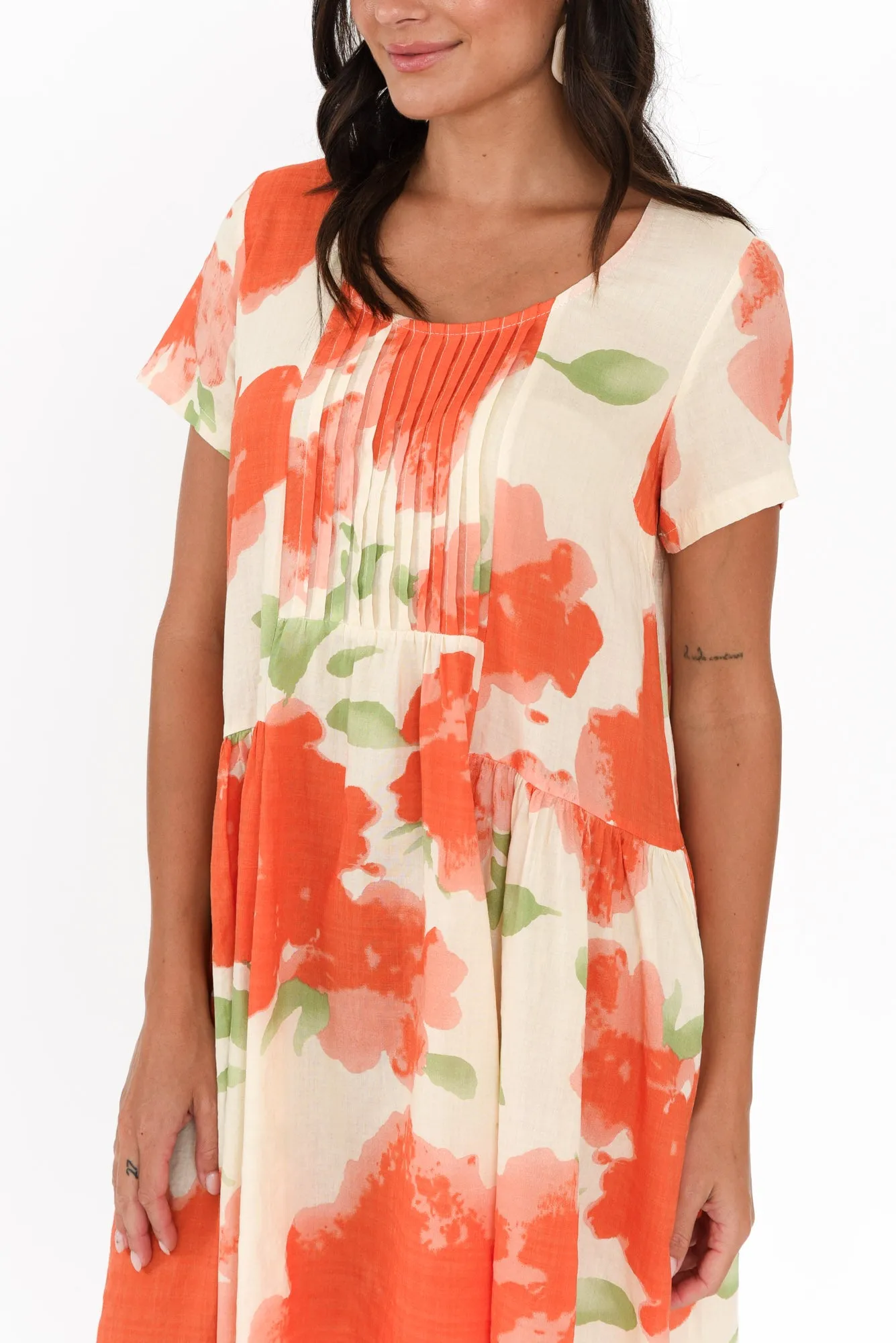 Hanoi Orange Floral Cotton Blend Dress sold by Blue Bungalow product image thumbnail 5