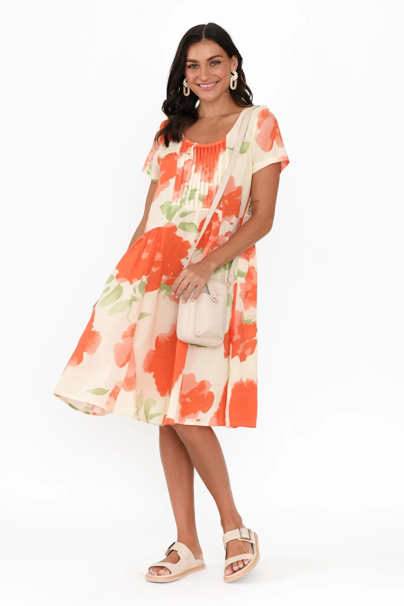 Hanoi Orange Floral Cotton Blend Dress sold by Blue Bungalow