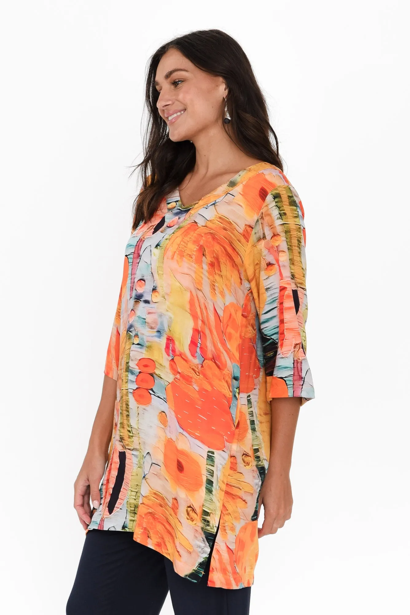 Enzo Orange Floral V Neck Tunic sold by Blue Bungalow product image thumbnail 3