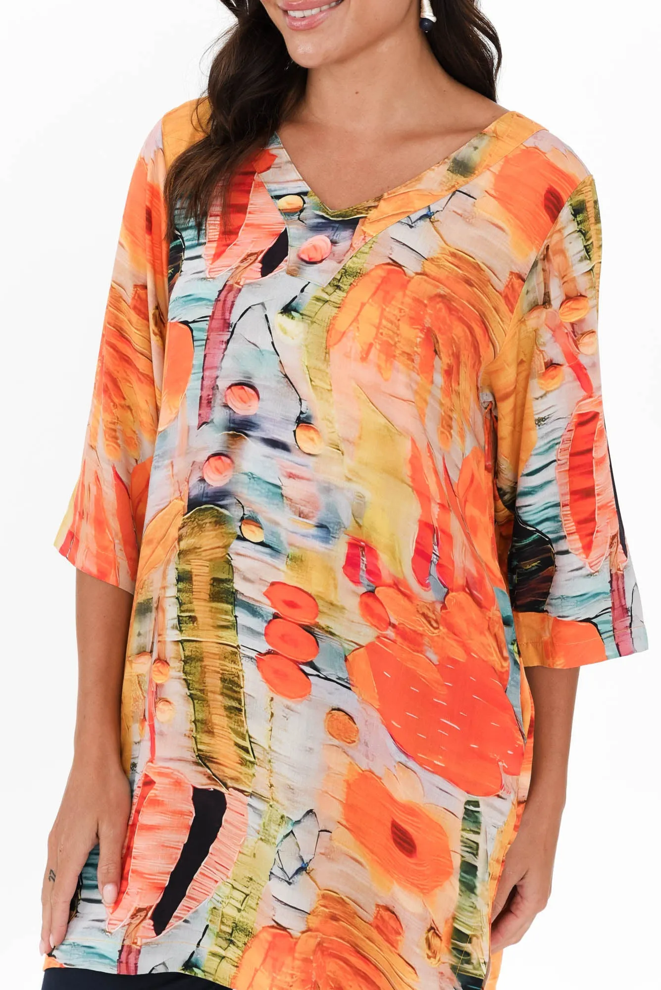 Enzo Orange Floral V Neck Tunic sold by Blue Bungalow product image thumbnail 5