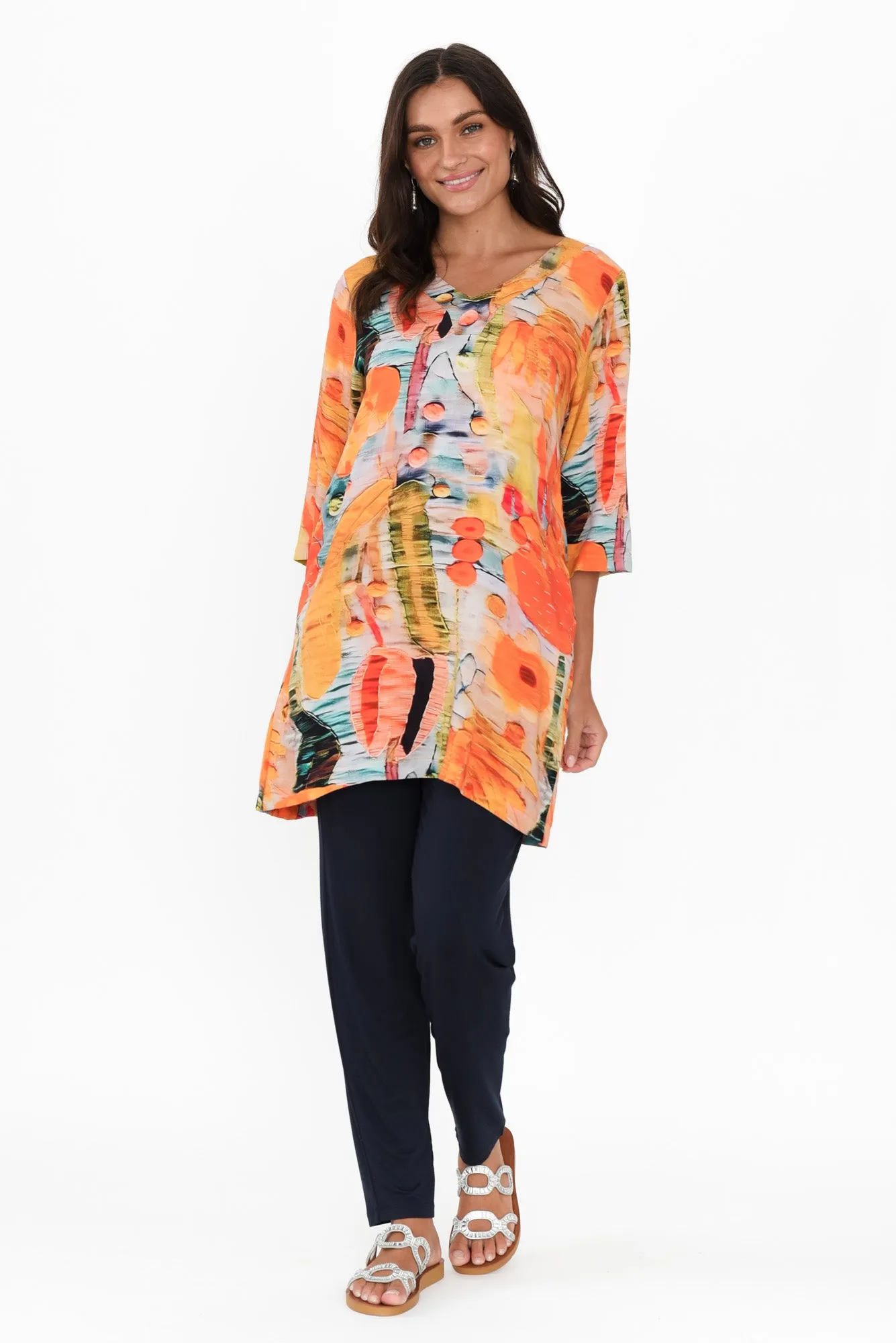 Enzo Orange Floral V Neck Tunic sold by Blue Bungalow product image thumbnail 2