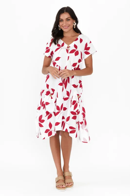 Bryant White Leaf Linen Cotton Dress sold by Blue Bungalow