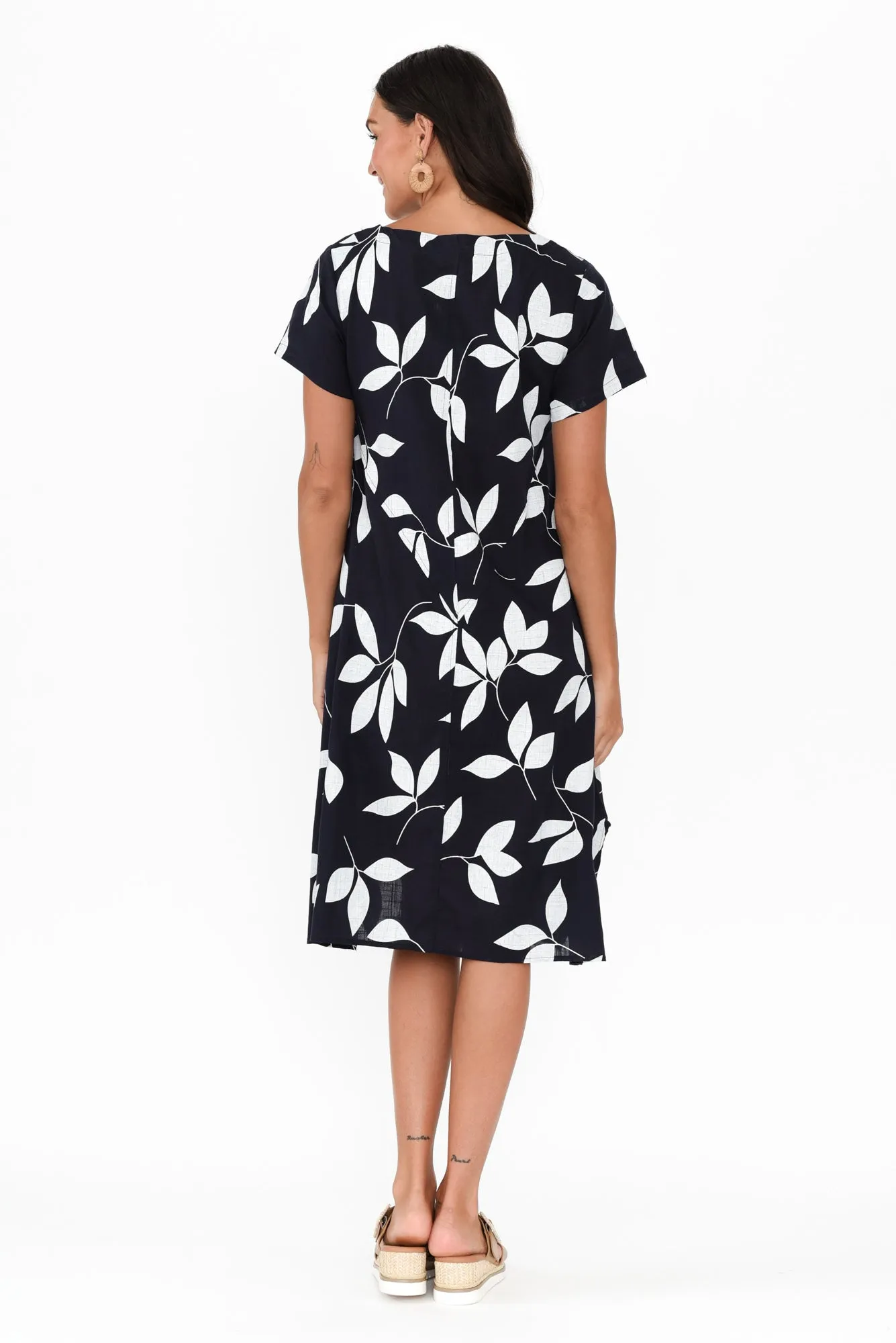 Bryant Navy Leaf Linen Cotton Dress sold by Blue Bungalow product image thumbnail 4