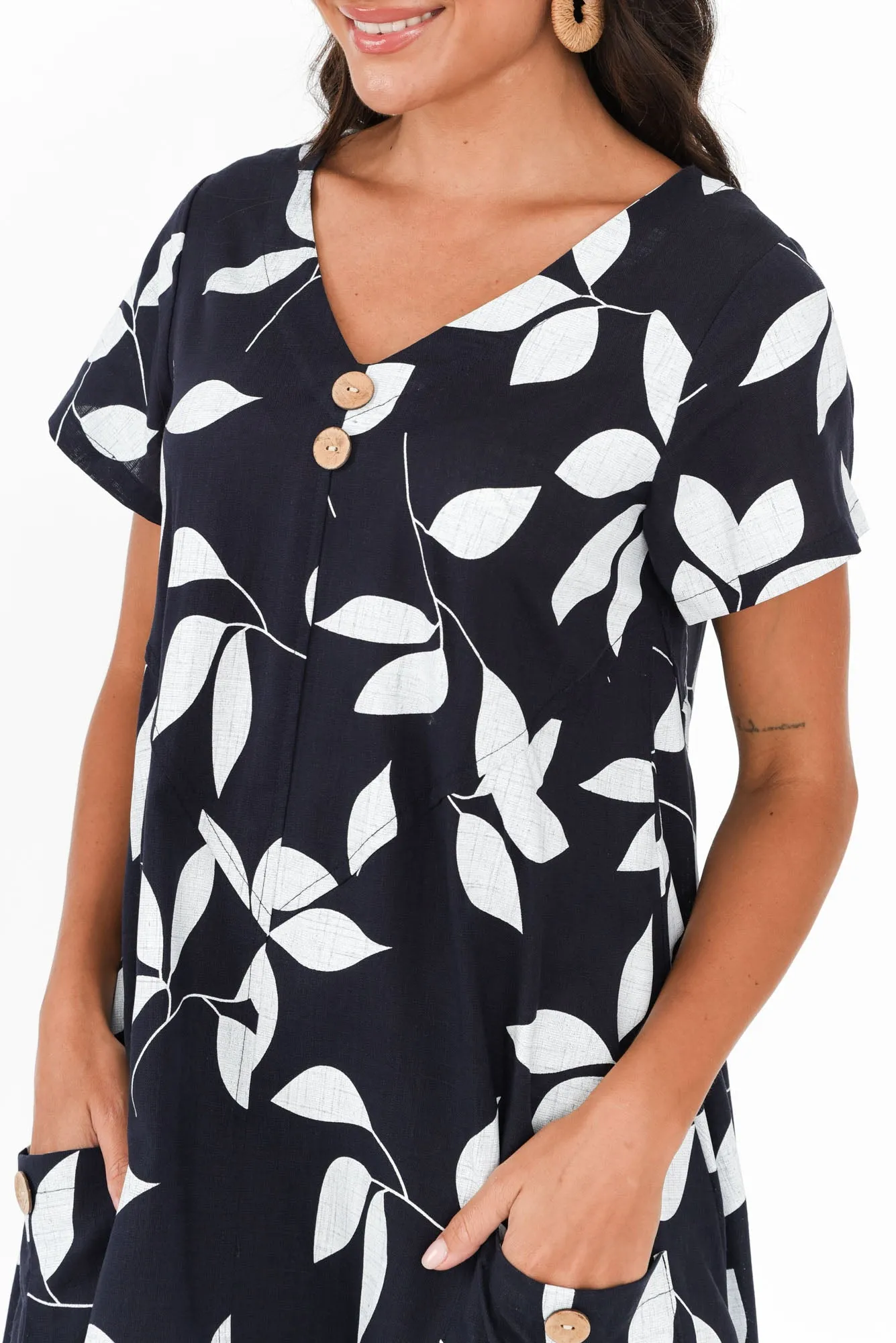 Bryant Navy Leaf Linen Cotton Dress sold by Blue Bungalow product image thumbnail 5