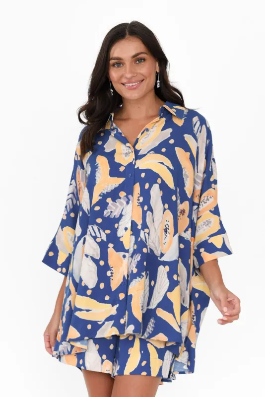 Calisa Blue Fruity Collared Shirt sold by Blue Bungalow