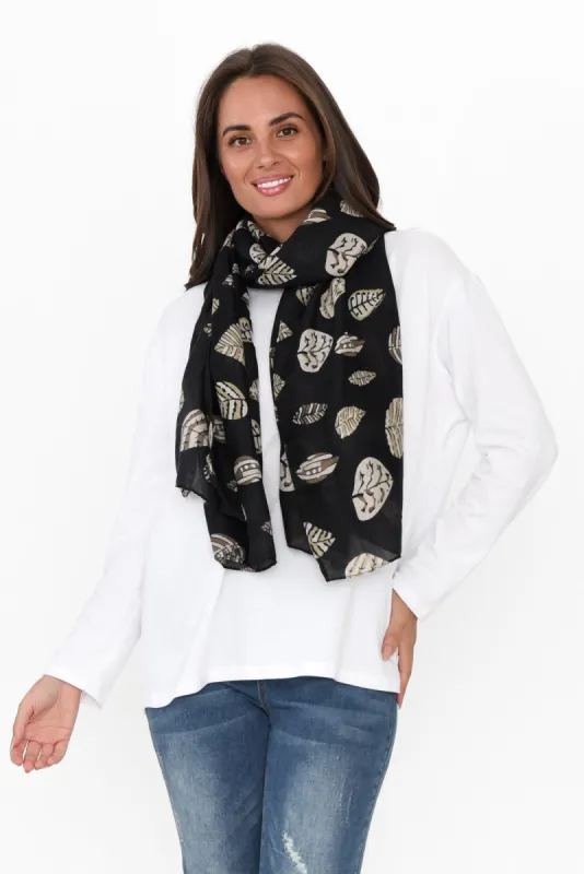 Monto Black Leaf Scarf sold by Blue Bungalow