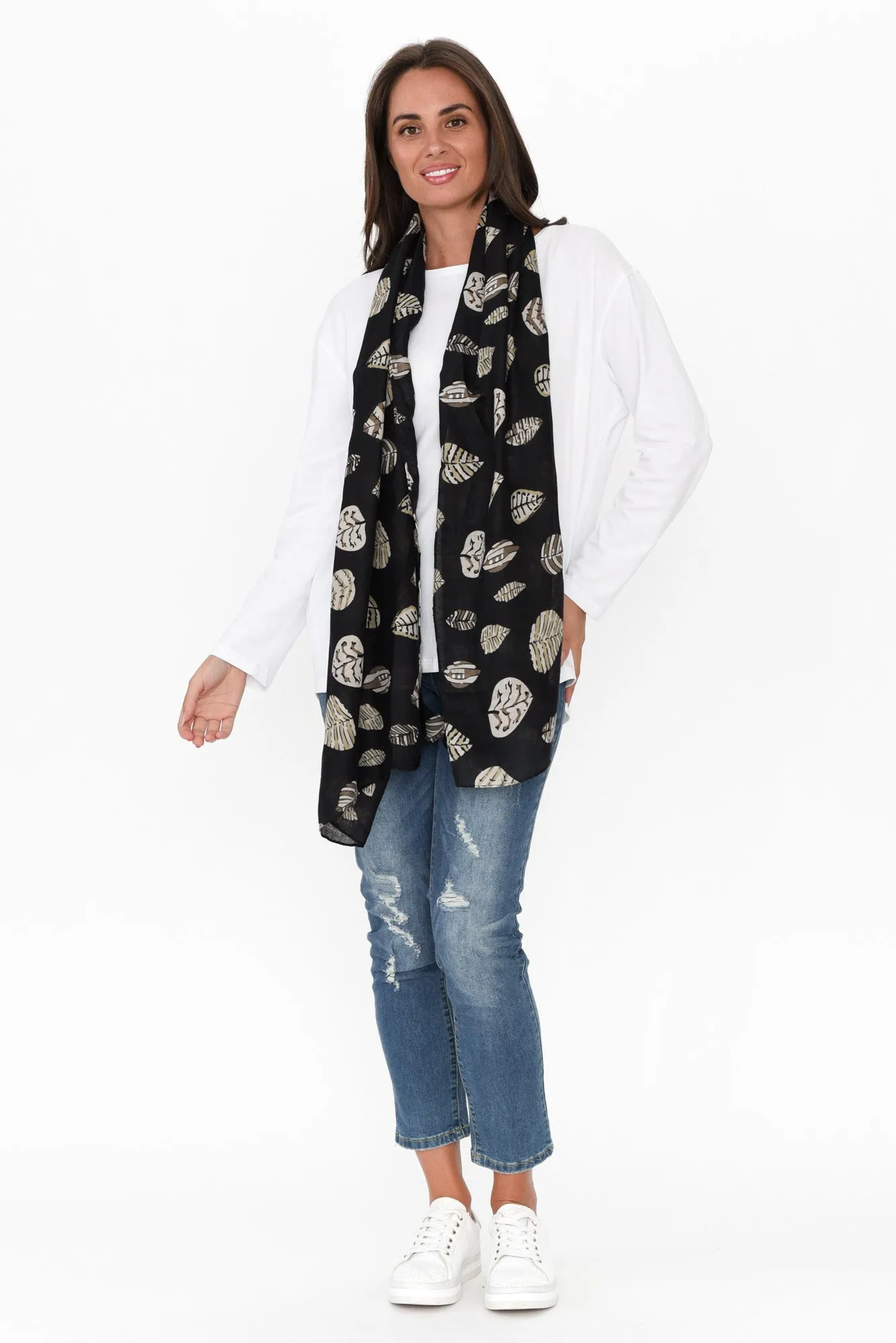Monto Black Leaf Scarf sold by Blue Bungalow product image thumbnail 2