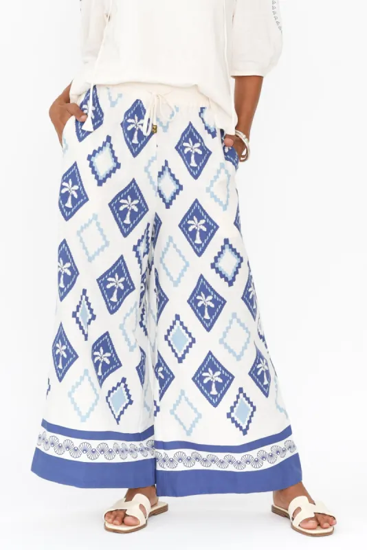 Yara Blue Palm Linen Pants sold by Blue Bungalow