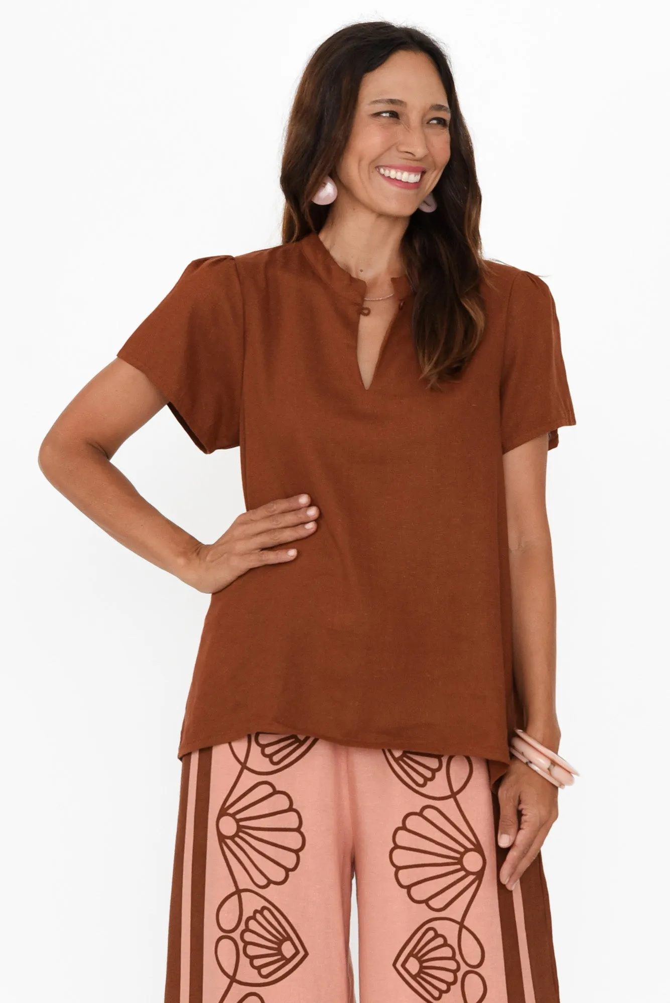 Porto Chocolate Linen Top sold by Blue Bungalow product image thumbnail 5