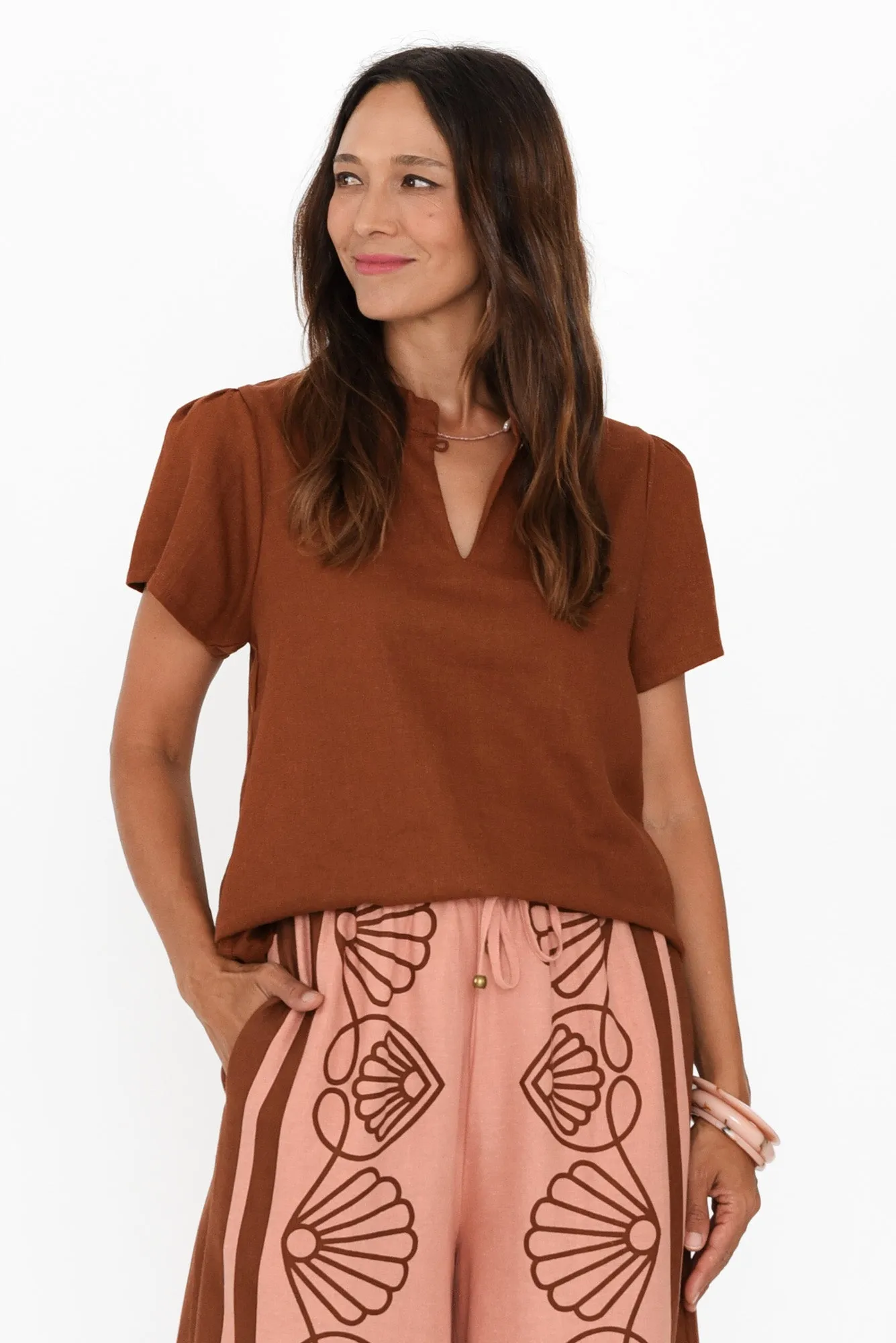 Porto Chocolate Linen Top sold by Blue Bungalow