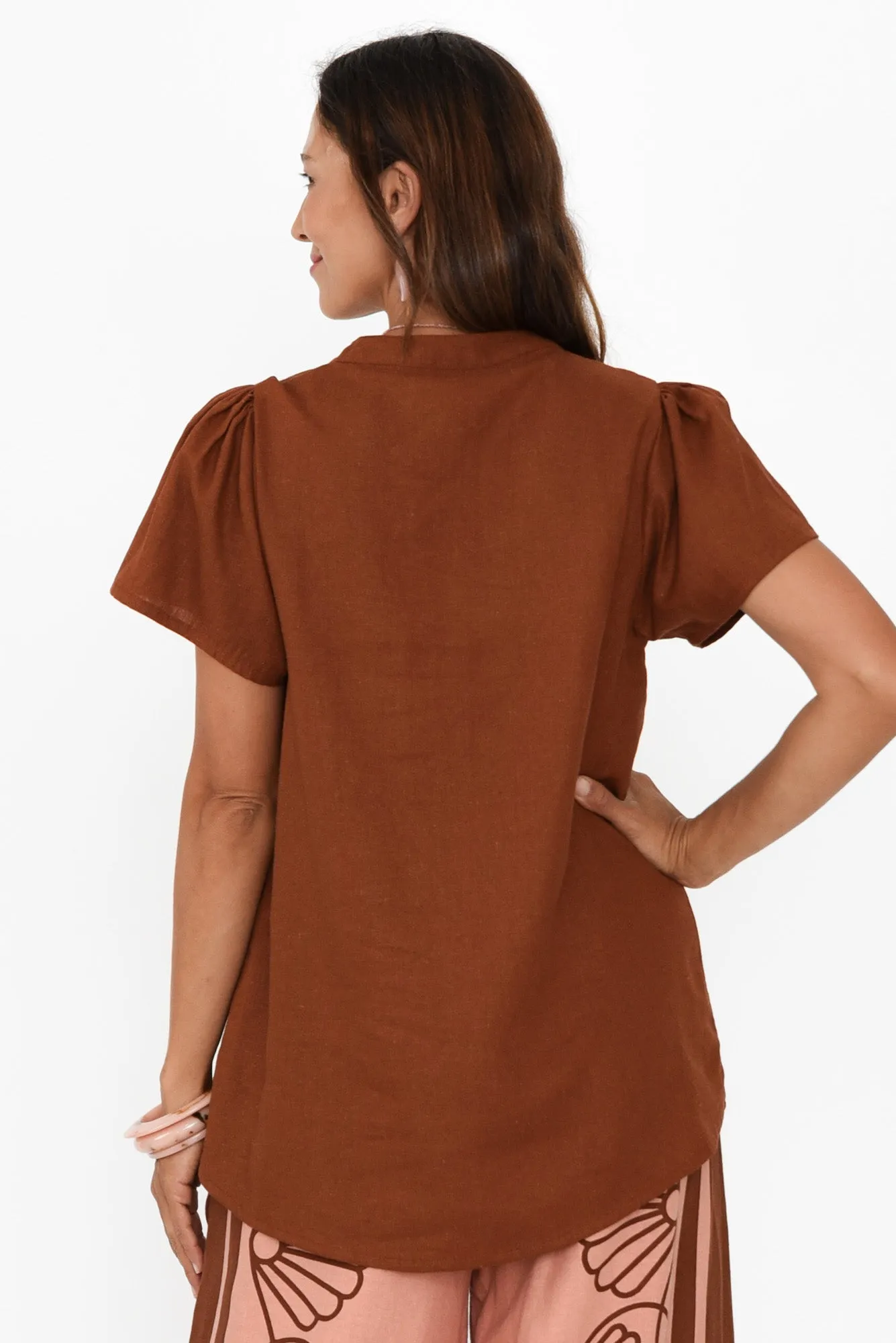Porto Chocolate Linen Top sold by Blue Bungalow product image thumbnail 4