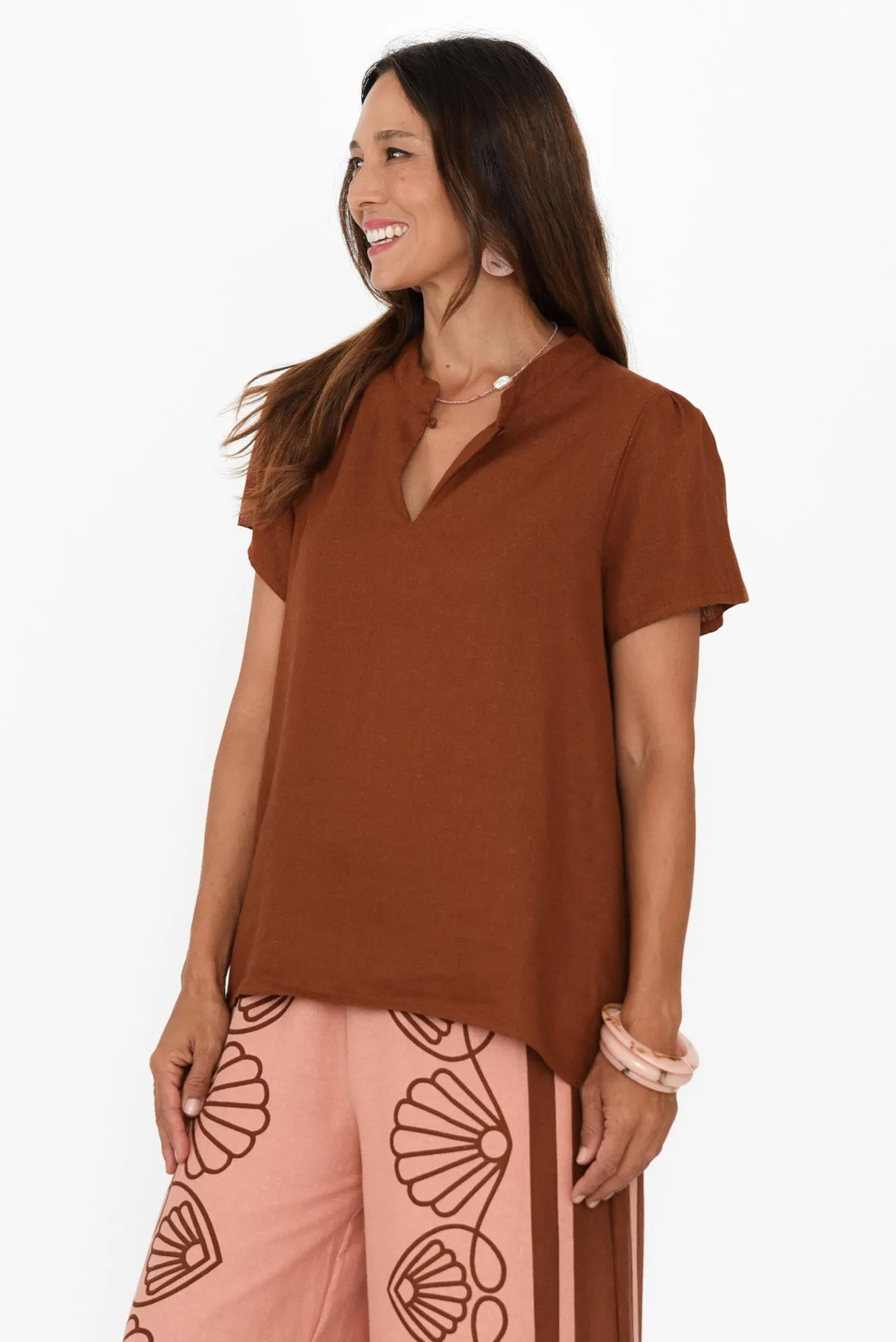 Porto Chocolate Linen Top sold by Blue Bungalow product image thumbnail 3