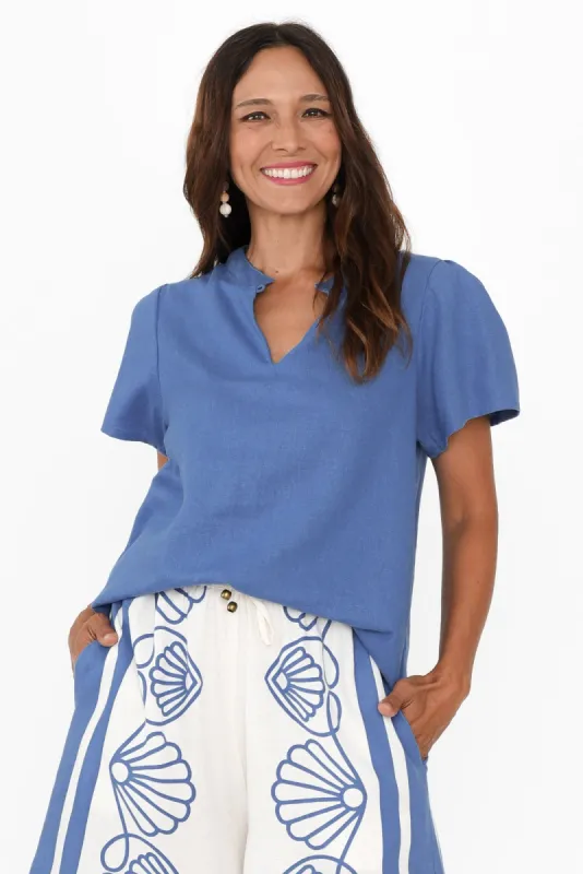 Porto Blue Linen Top sold by Blue Bungalow
