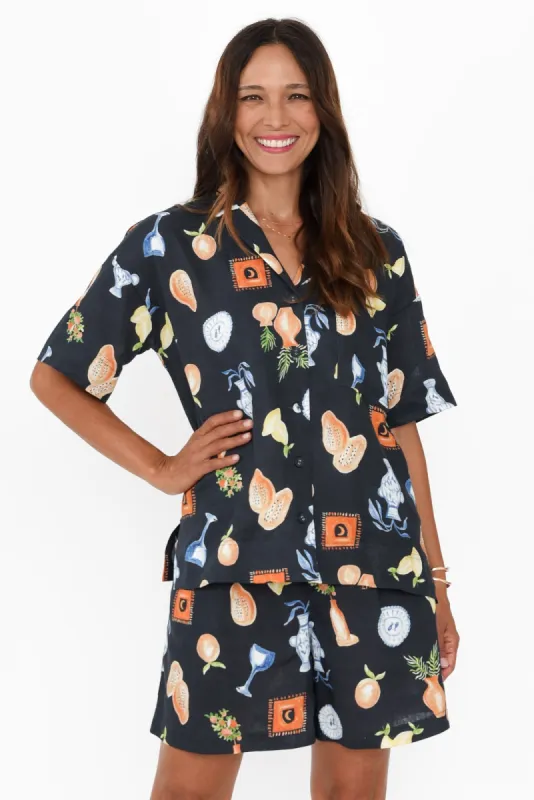 Italy Black Coastal Cotton Linen Shirt sold by Blue Bungalow