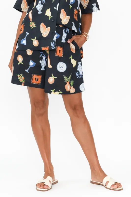 Italy Black Coastal Cotton Linen Shorts sold by Blue Bungalow