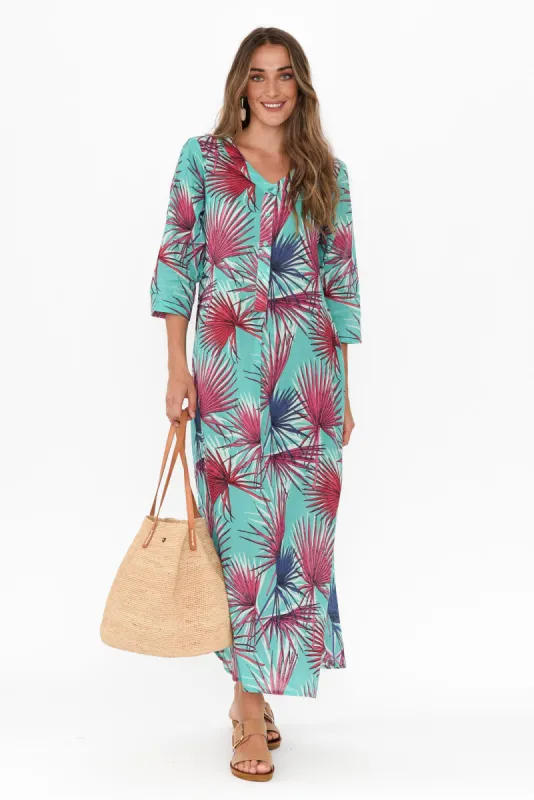 Apia Blue Palm Cotton Maxi Dress sold by Blue Bungalow