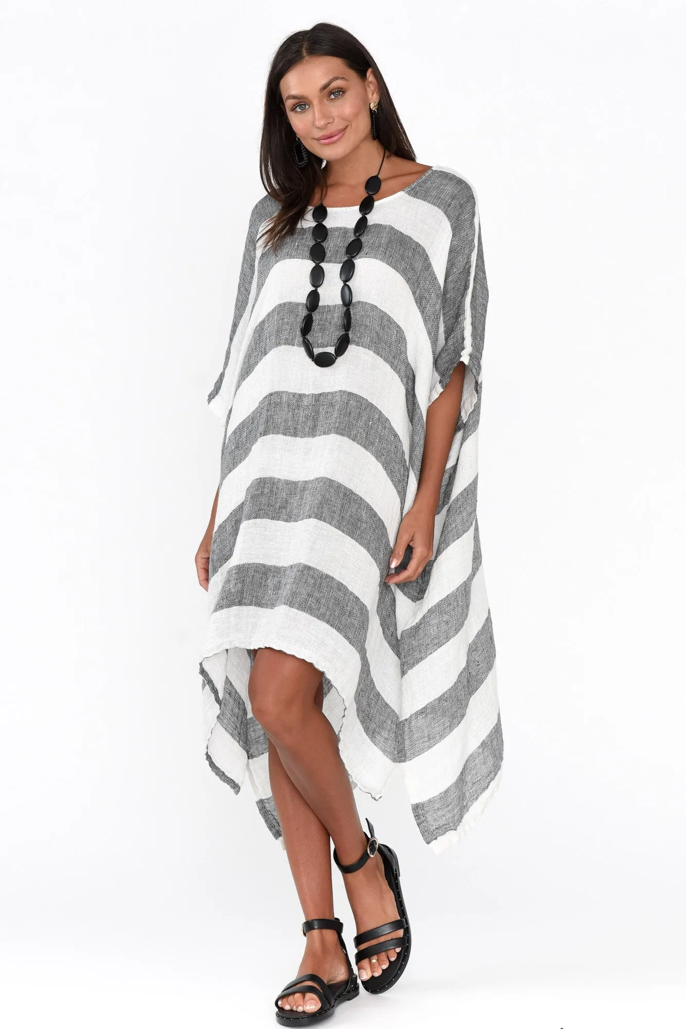 Belize Black Stripe Linen Kaftan sold by Blue Bungalow product image thumbnail 2