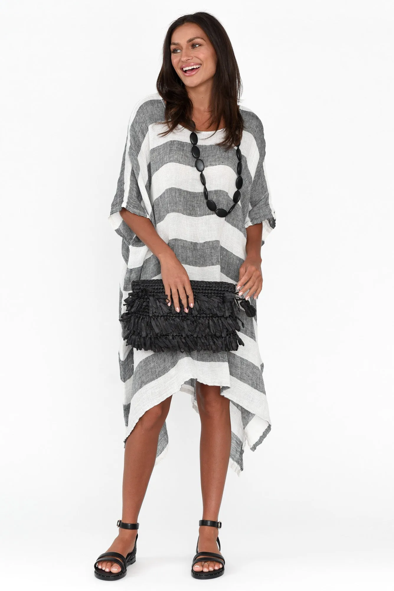 Belize Black Stripe Linen Kaftan sold by Blue Bungalow