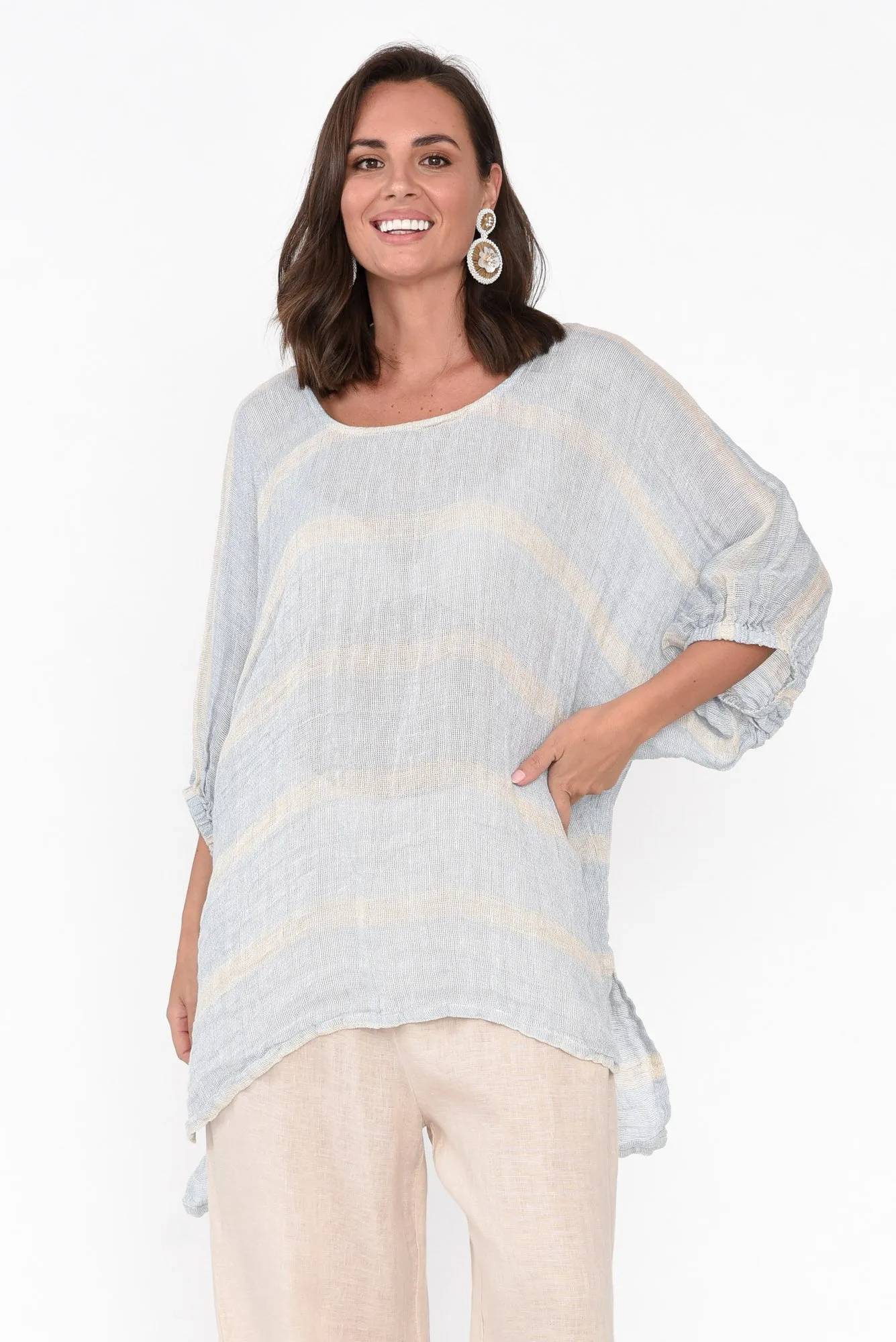 Nassau Blue Stripe Linen Top sold by Blue Bungalow