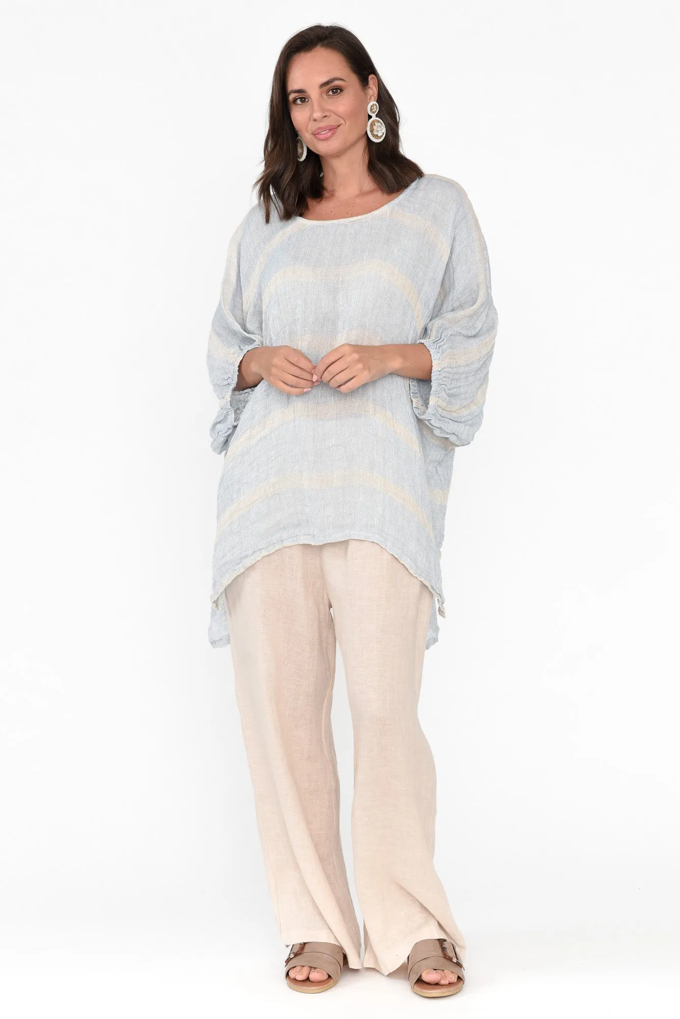 Nassau Blue Stripe Linen Top sold by Blue Bungalow product image thumbnail 2