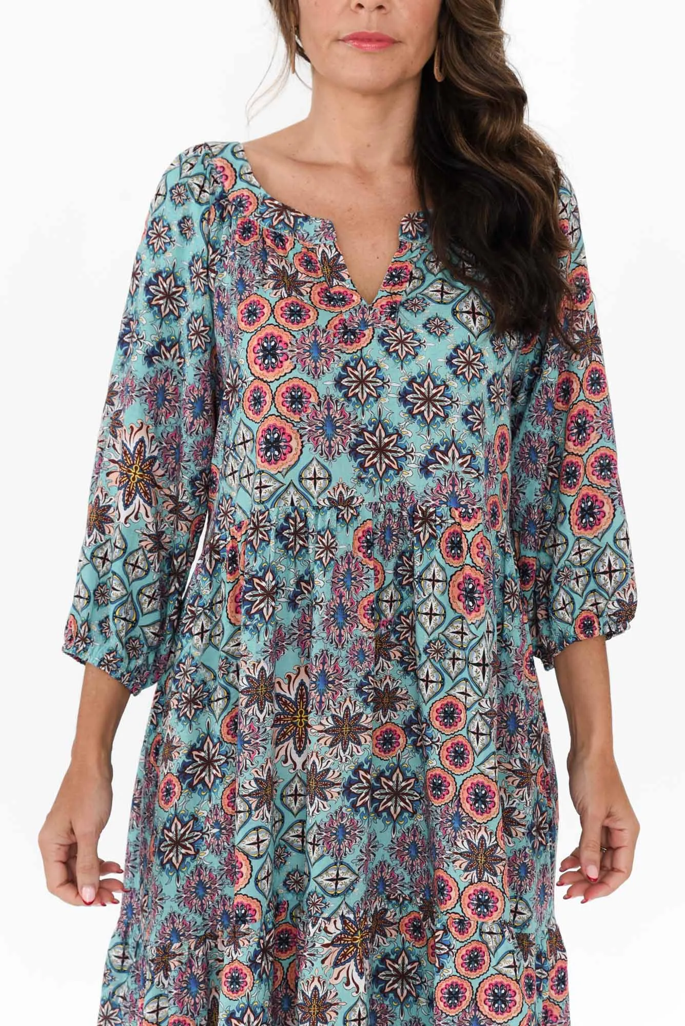Irene Blue Mosaic Cotton Blend Dress sold by Blue Bungalow product image thumbnail 5