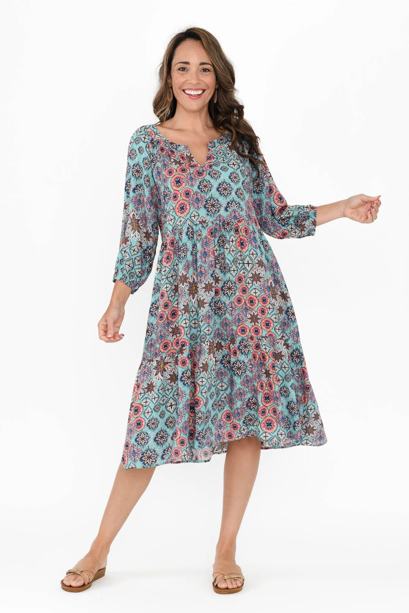 Irene Blue Mosaic Cotton Blend Dress sold by Blue Bungalow product image thumbnail 2