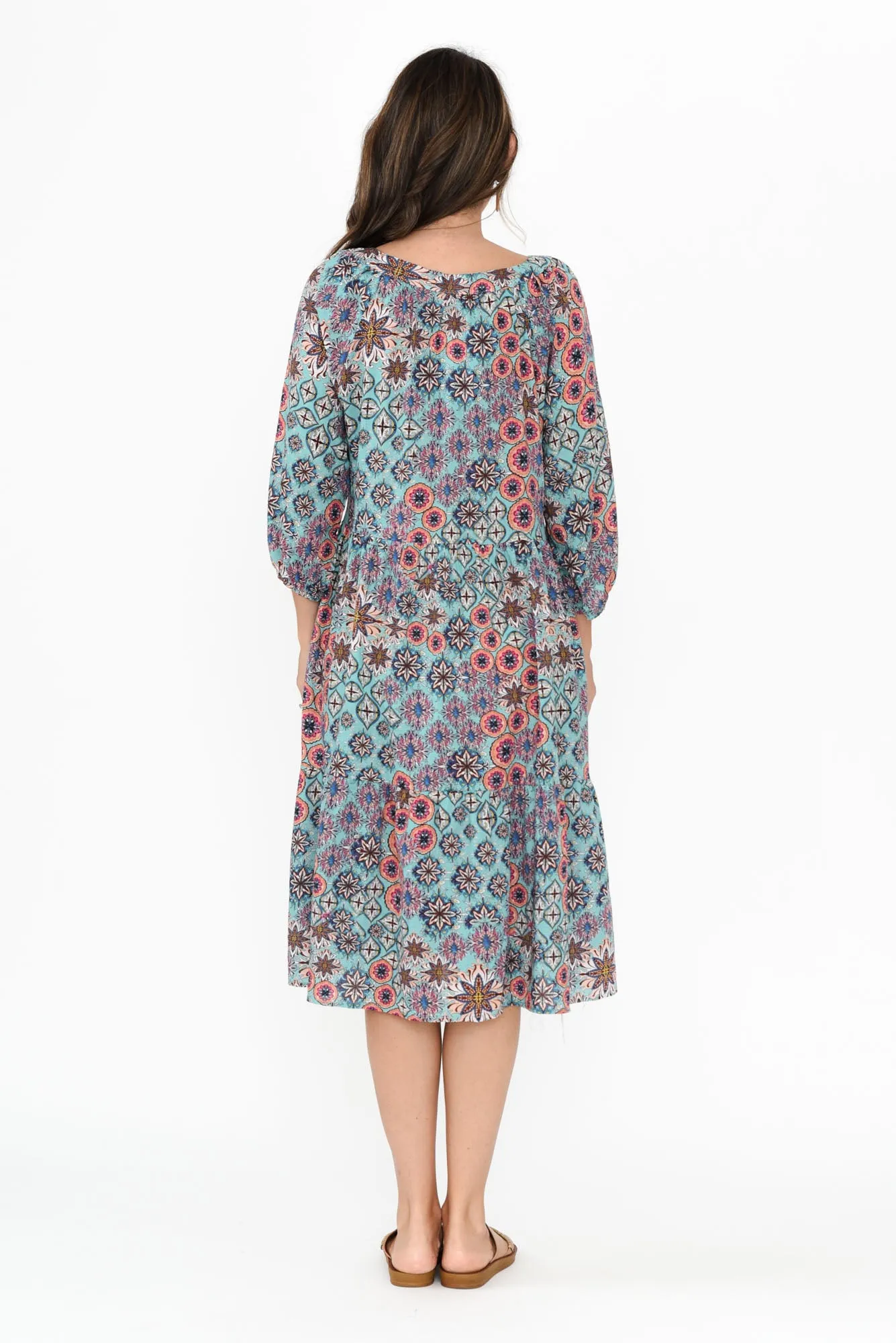 Irene Blue Mosaic Cotton Blend Dress sold by Blue Bungalow product image thumbnail 4