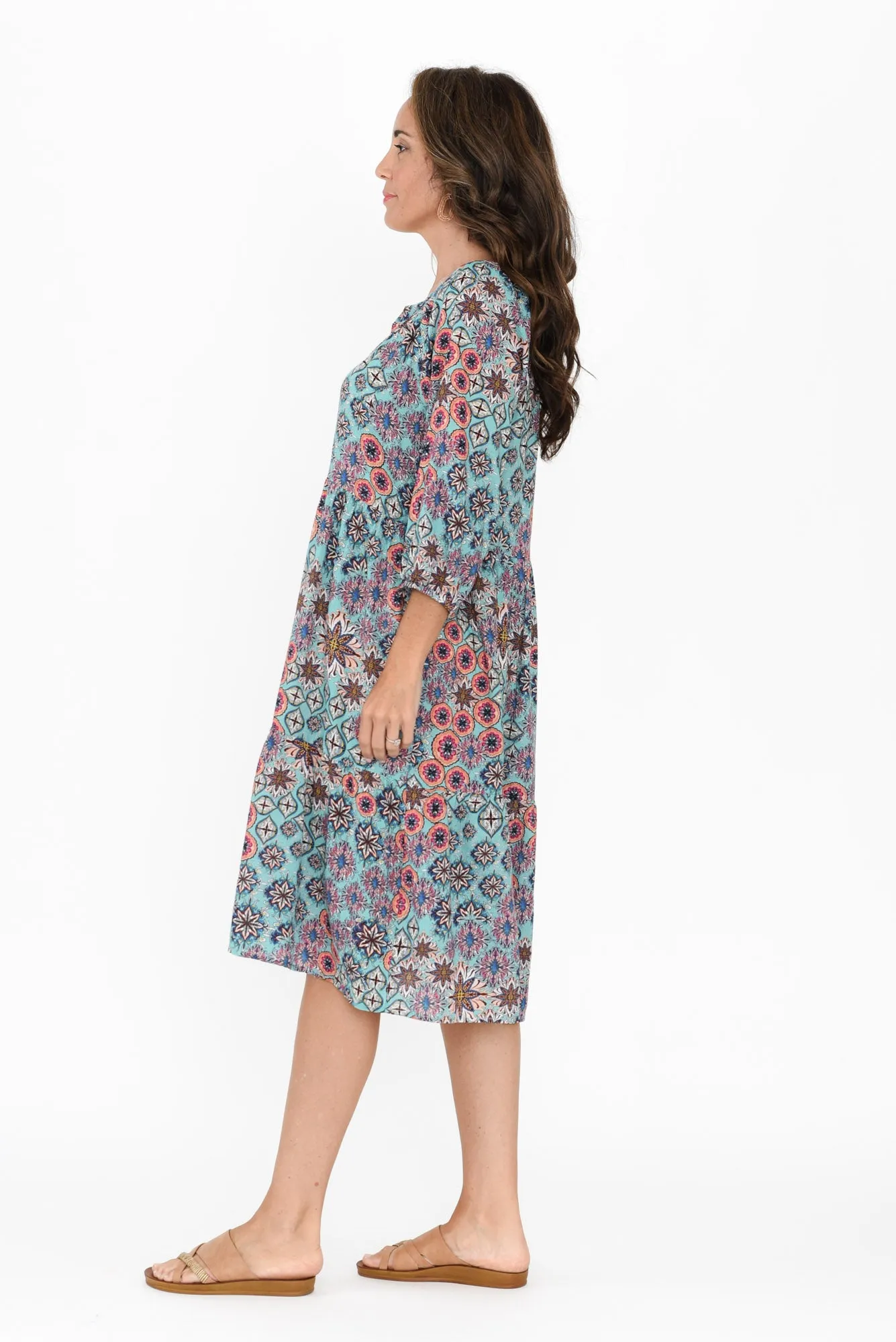 Irene Blue Mosaic Cotton Blend Dress sold by Blue Bungalow product image thumbnail 3